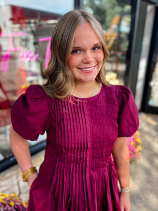 Merlot Pintuck Dress
