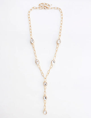 Gold Chain with Oval Crystals Necklace