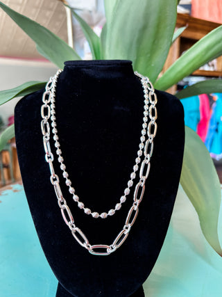 Silver Double Layered Oval & Flat Chain