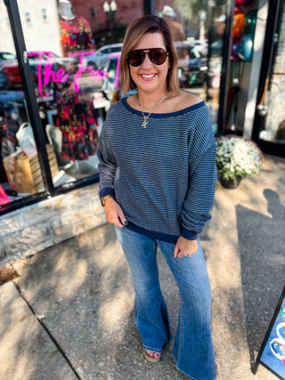 Unwind Off Shoulder Stripe Top