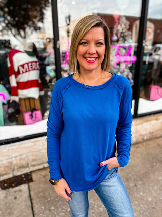 Blue Refined Raglan Long Sleeve Top