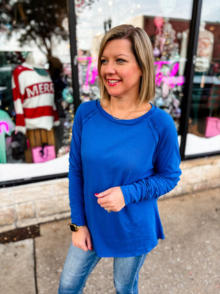 Blue Refined Raglan Long Sleeve Top