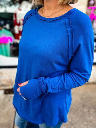 Blue Refined Raglan Long Sleeve Top