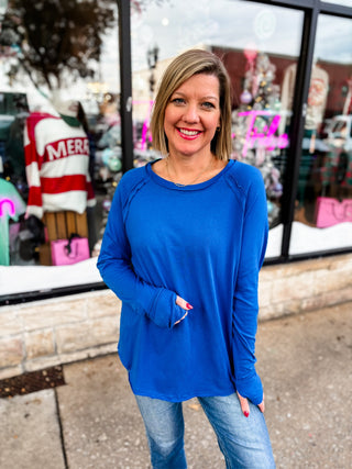 Blue Refined Raglan Long Sleeve Top