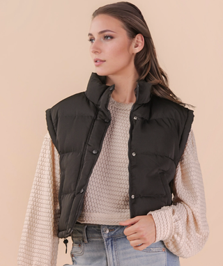 Black Frosty Fox Puffer Vest