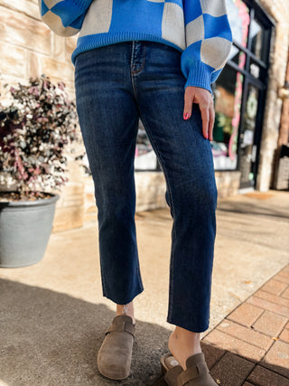 Dark Wash Crop Straight Jeans | Risen