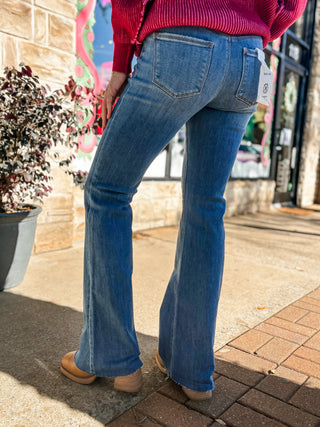 Mid Rise Flare Raw Cut Hem Jeans | Risen