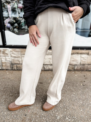 Bone Fleece Pleated Trouser