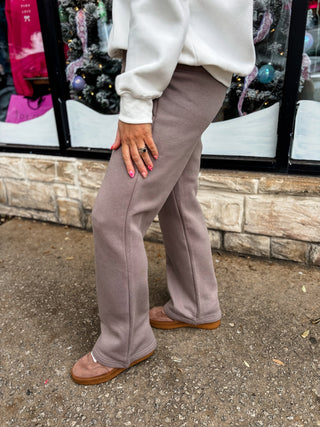 Taupe Fleece Pleated Trouser