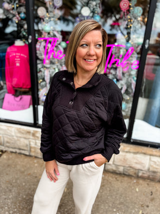 Black Quinn Quilted Pullover