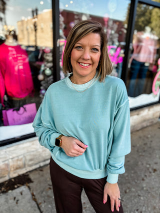 Blue Grey Fleece Pigment Dyed Pullover