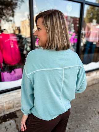 Blue Grey Fleece Pigment Dyed Pullover