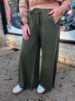 Dark Olive Cloudwash Terry Lounge Pants