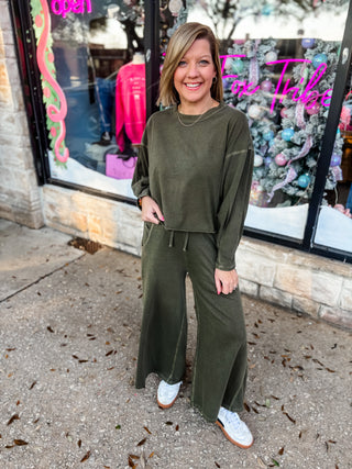 Dark Olive Cloudwash Terry Lounge Pants