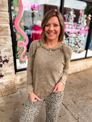Mocha Washed Thumbhole Top