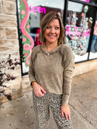 Mocha Washed Thumbhole Top