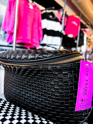 Solid Black Woven Bum Bag