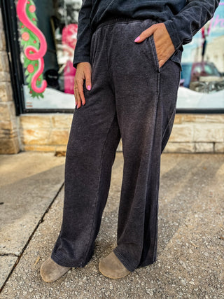 Mineral Wash Ribbed Side Panel Wide Pants | Multiple Colors