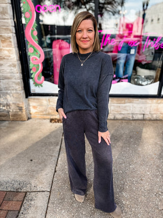 Black Mineral Wash Mock Neck Top