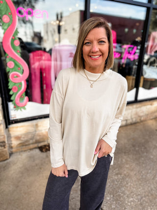 Taupe Mineral Wash Mock Neck Top