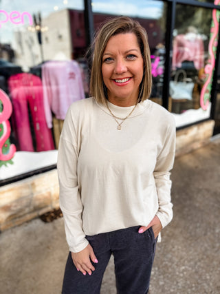 Taupe Mineral Wash Mock Neck Top