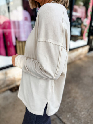 Taupe Mineral Wash Mock Neck Top