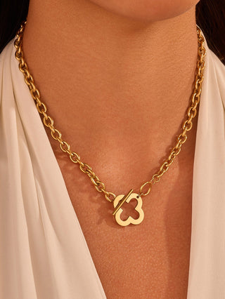 Stainless Steel Clover Toggle Necklace