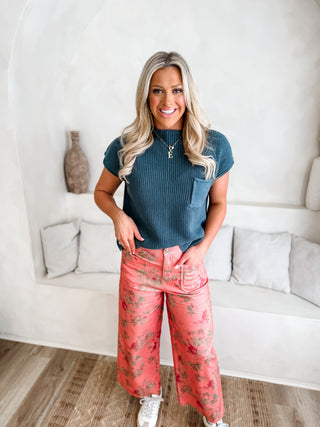 Blush Pressed Petals Wide Leg Pants
