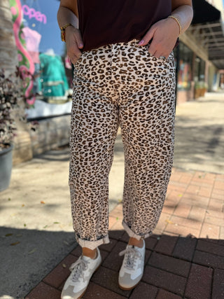 Leopard Cropped Barrel Jeans | Risen