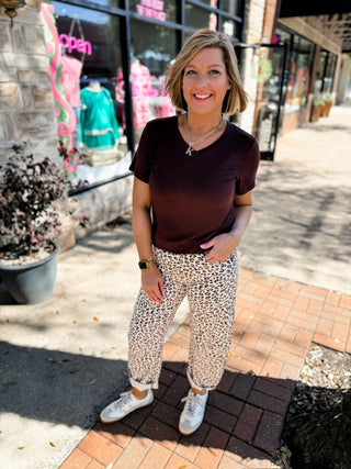 Leopard Cropped Barrel Jeans | Risen