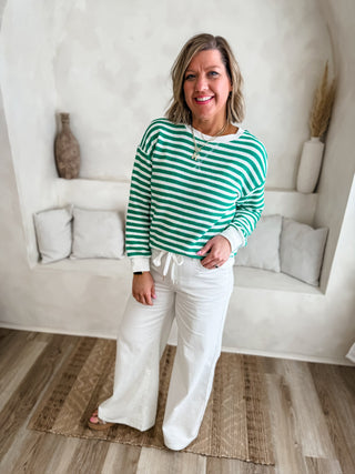 White Featherweight Palazzo Rose Gold Trim | Judy Blue