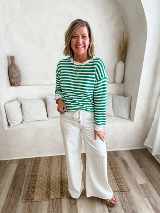White Featherweight Palazzo Rose Gold Trim | Judy Blue