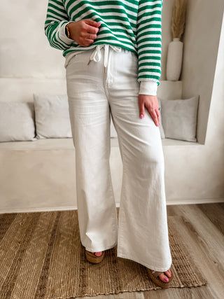 White Featherweight Palazzo Rose Gold Trim | Judy Blue