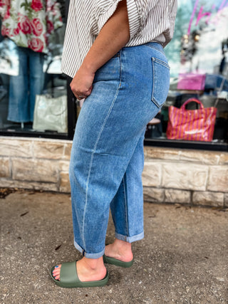 High Rise Crop Mild Barrel Cuffed Jeans | Risen Jeans