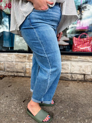 High Rise Crop Mild Barrel Cuffed Jeans | Risen Jeans