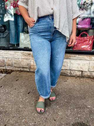High Rise Crop Mild Barrel Cuffed Jeans | Risen Jeans
