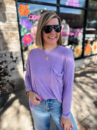 Lavender Washed Ribbed Scoop Neck Top