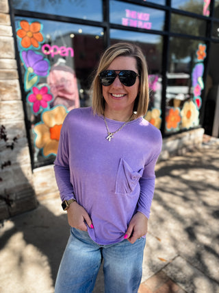 Lavender Washed Ribbed Scoop Neck Top