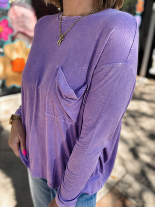 Lavender Washed Ribbed Scoop Neck Top