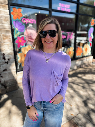 Lavender Washed Ribbed Scoop Neck Top