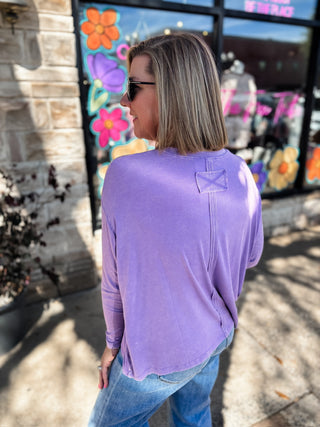 Lavender Washed Ribbed Scoop Neck Top