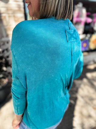 Light Teal Washed Ribbed Scoop Neck Top
