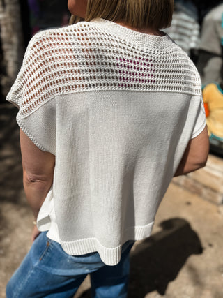 Off White Breezy Knit Cap Sleeve Sweater