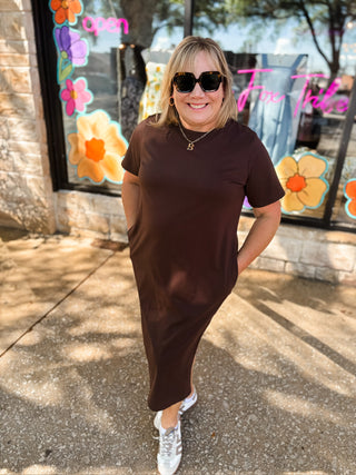 Chocolate Cotton T-Shirt Midi Dress