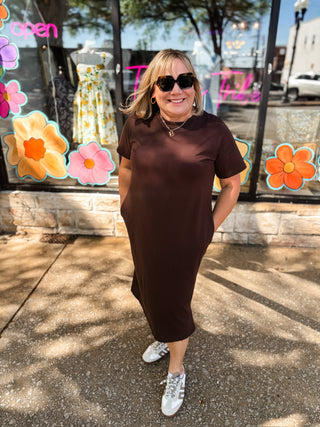 Chocolate Cotton T-Shirt Midi Dress