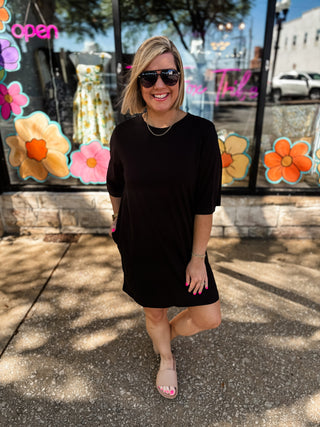 Black Cotton Oversized T-Shirt Dress