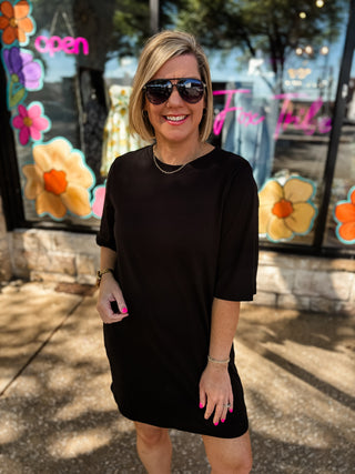 Black Cotton Oversized T-Shirt Dress