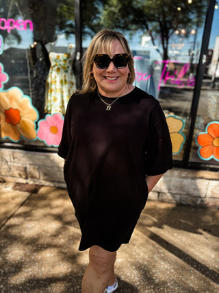 Black Cotton Oversized T-Shirt Dress