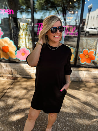 Black Cotton Oversized T-Shirt Dress