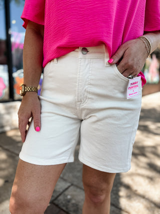 White Relaxed Mid Length Shorts | Risen